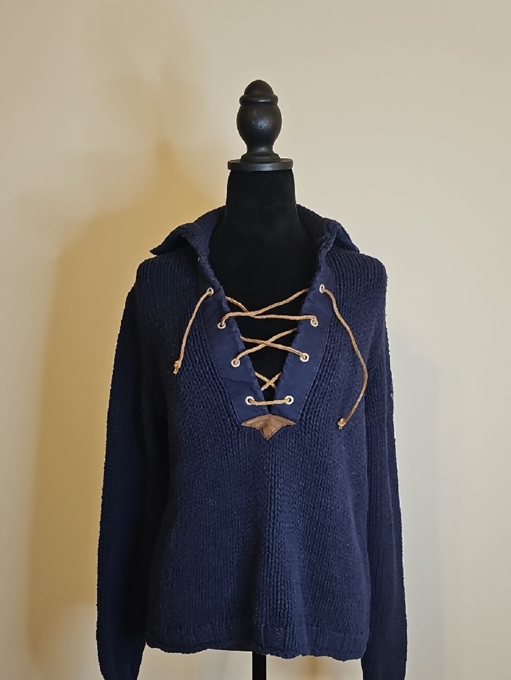 Vintage Ralph Lauren Navy Lace-Up Sailor Collar Sweater - Picture 7 of 13